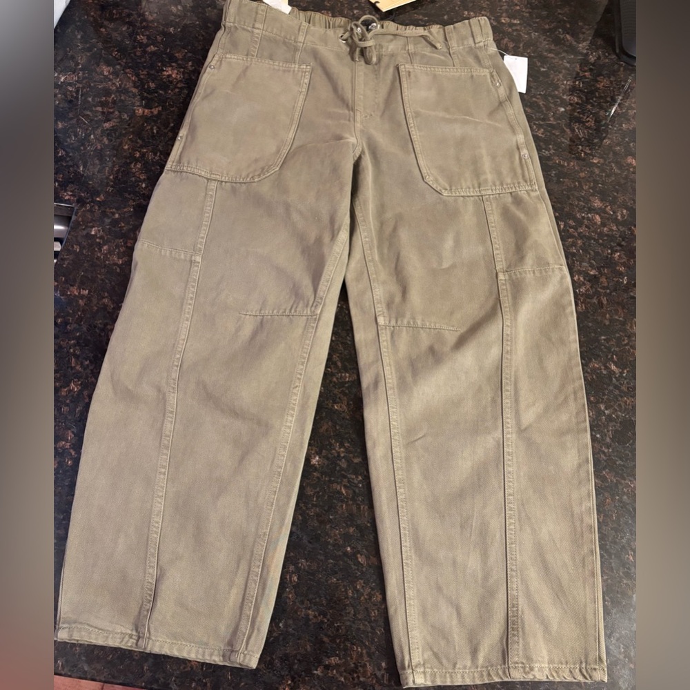 NWT Scotch & Soda Women's Garment-Dyed Utility/Cargo Barrel Pants Dusky Green 30